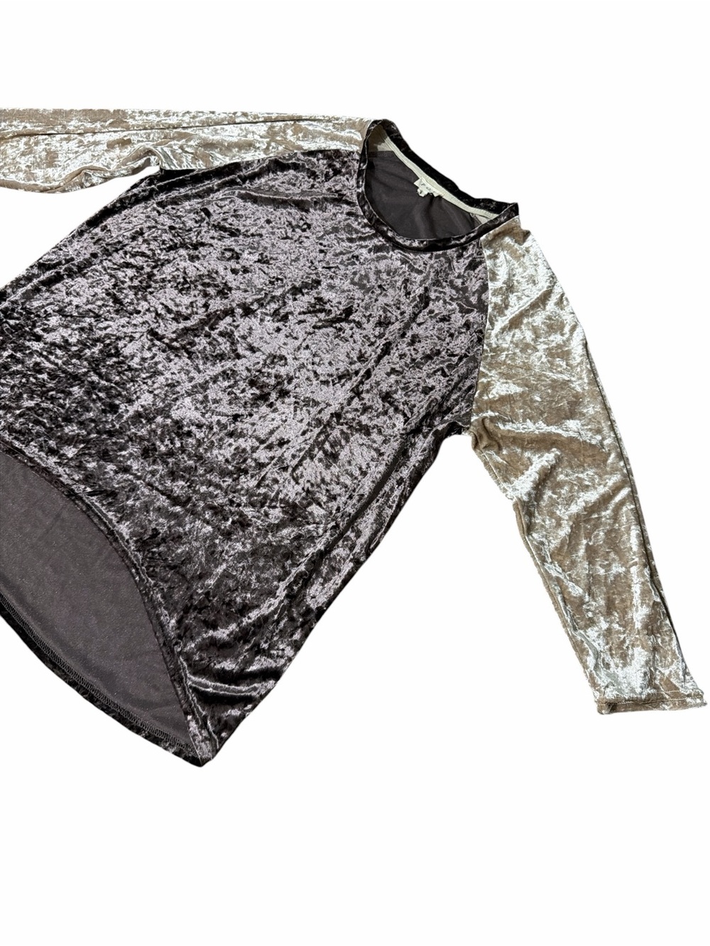 POL Crushed Velvet Raglan Long-Sleeve Top - Brownish and Tan